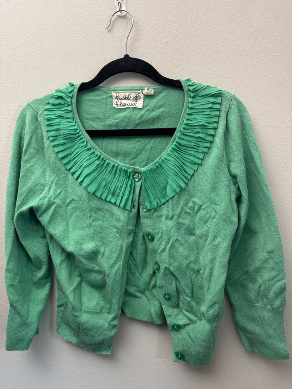 Field Flower Green Ruffle Collar Cardigan Sweater - Picture 2 of 7